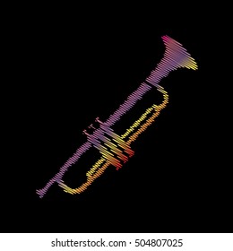 Musical instrument Trumpet sign. Coloful chalk effect on black backgound.