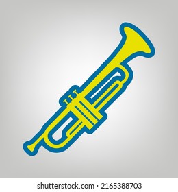 Musical instrument Trumpet sign. Icon in colors of Ukraine flag (yellow, blue) at gray Background. Illustration.