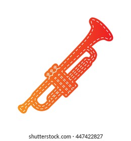 Musical instrument Trumpet sign. Orange applique isolated.
