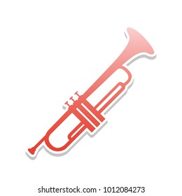 Musical instrument Trumpet sign. Vector. Reddish icon with white and gray shadow on white background. Isolated.