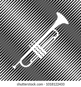 Musical instrument Trumpet sign. Vector. Icon. Hole in moire background.