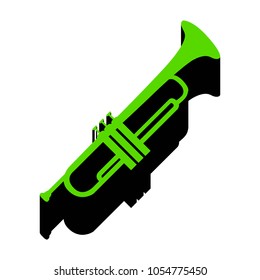 Musical instrument Trumpet sign. Vector. Green 3d icon with black side on white background. Isolated.