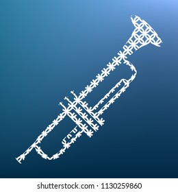 Musical instrument Trumpet sign. Vector. White textured icon at lapis lazuli gradient background.