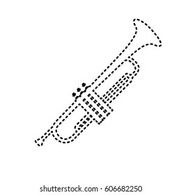 Musical instrument Trumpet sign. Vector. Black dashed icon on white background. Isolated.