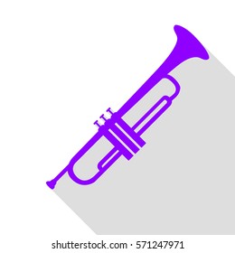 Musical instrument Trumpet sign. Violet icon with flat style shadow path.