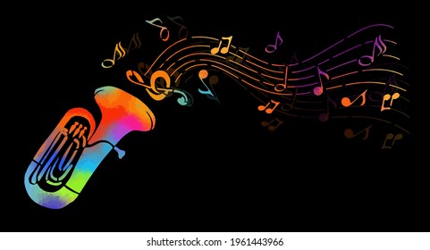 musical instrument the tuba with decorative elements. Abstract multicolored tuba. Vector illustration