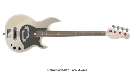 Musical instrument vector illustration. Electric bass guitar with four strings.