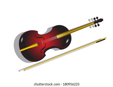 Musical instrument a violin and a bow on a white background.