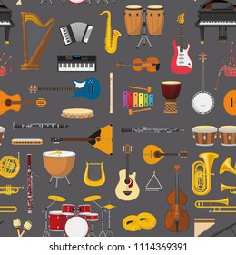 Musical instrumental seamless pattern background. Vector illustracion