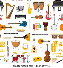 Musical instrumental seamless pattern background. Vector illustracion