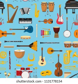 Musical instrumental seamless pattern background. Vector illustracion