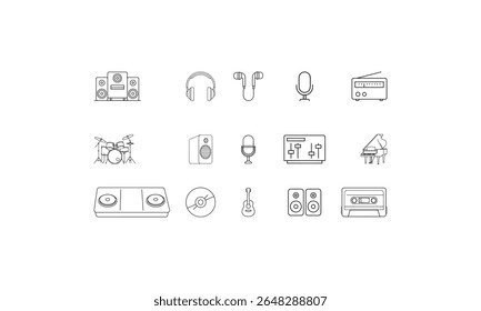 Musical instruments and audio equipment icons sound