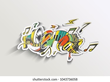 Musical instruments background. Peel off sticker vector illustration. 