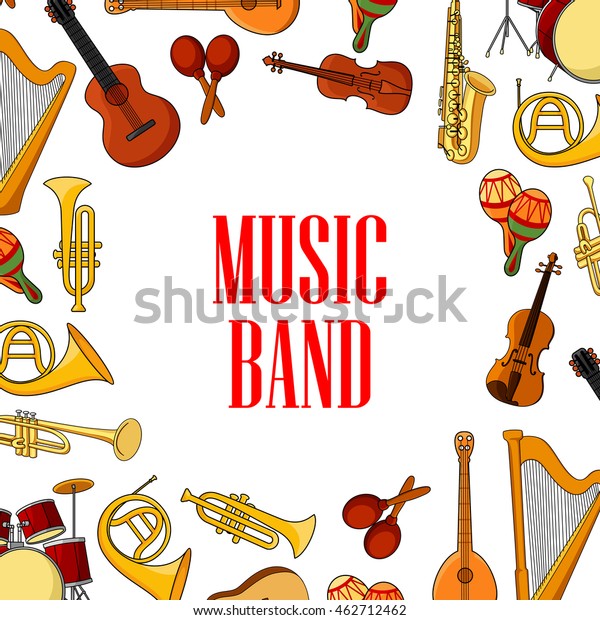 Musical Instruments Banner Acoustic Guitars Drums Stock Vector (Royalty ...