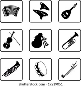 musical instruments black and white silhouettes  (also available in raster format)