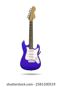 Musical instruments. Blue electric guitar on a white background. Vector realistic illustration