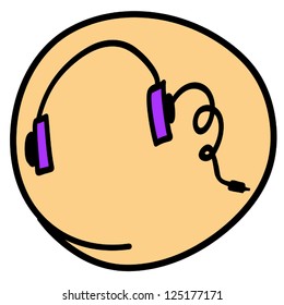 Musical Instruments , A Cartoon Illustration of Headphone Music in Yellow Circle Frame