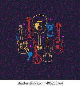 Musical instruments collage