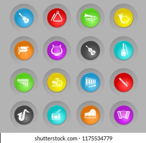 musical instruments colored plastic round buttons web icons for user interface design