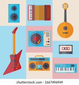 Instrumentos musicales - objetos de diseño plano y colorido