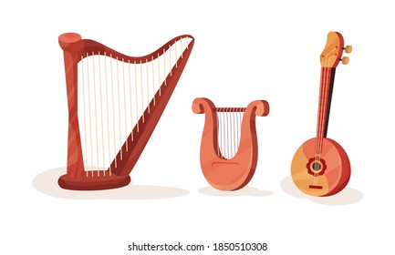 Musical Instruments with Domra and Harp Vector Set