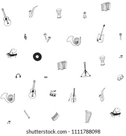 musical instruments doodle hand drawn seamless pattern
