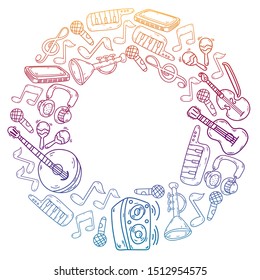 Musical instruments - doodles collection. Vector. 