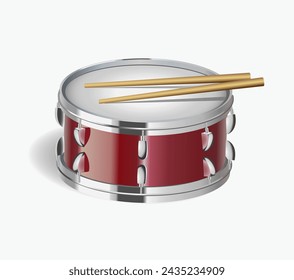Musical instruments. Drum on white background. Vector realistic 3d illustration