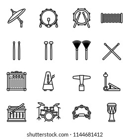 musical instruments: drums kit icon set with white background. Thin Line Style stock vector.