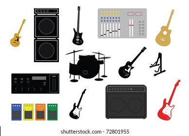 musical instruments and electronic studio equipment illustrations