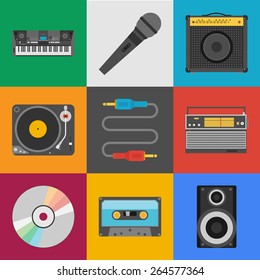 musical instruments and  equipment icon set. flat style vector illustration