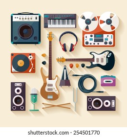 Musical instruments. Flat design.