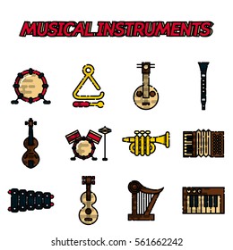 Musical instruments flat icon set
