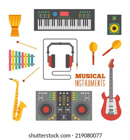 Musical instruments flat icons.