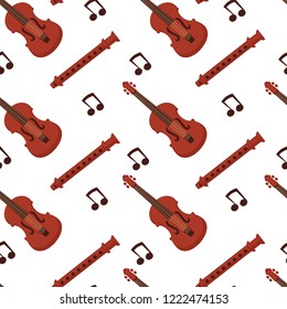 Musical instruments flat icons seamless pattern. Vector isolated