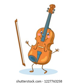 Musical instruments. Funny dancing violin in cartoon style. Isolated on white background.  Vector illustration.