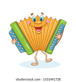 Musical instruments. Funny harmonica in cartoon style. Isolated on white background.  Vector illustration.