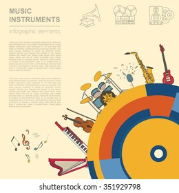 Musical instruments graphic template. All types of musical instruments infographic. Vector illustration