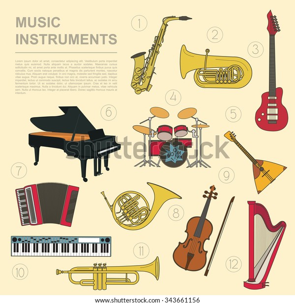 Musical Instruments Graphic Template All Types Stock Vector (Royalty ...