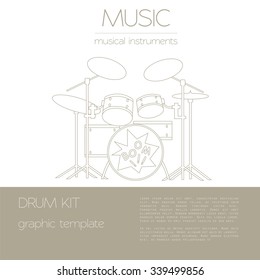 Musical instruments graphic template. Drumkit. Vector illustration