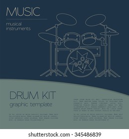 Musical instruments graphic template. Drumkit. Vector illustration