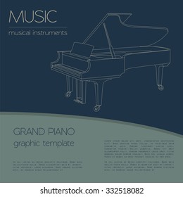 Musical instruments graphic template. Grand piano. Vector illustration
