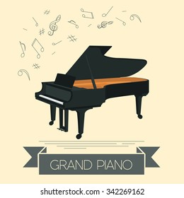 Musical instruments graphic template. Grand piano. Vector illustration