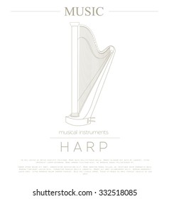 Musical instruments graphic template. Harp. Vector illustration
