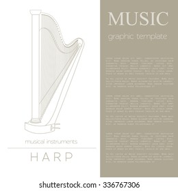 Musical instruments graphic template. Harp. Vector illustration