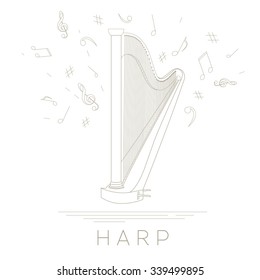 Musical instruments graphic template. Harp. Vector illustration