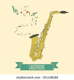 Musical instruments graphic template. Saxophone. Vector illustration