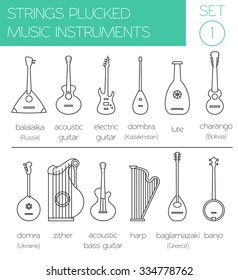 Musical instruments graphic template. Strings plucked. Vector illustration