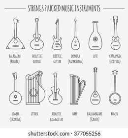 Musical instruments graphic template. Strings plucked. Vector illustration