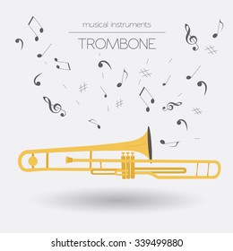 Musical instruments graphic template. Trombone. Vector illustration